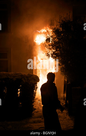 Domestico fire, Barnet, London, Regno Unito Foto Stock