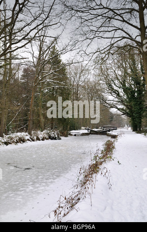 Basingstoke Canal in presenza di un notevole manto di neve Foto Stock