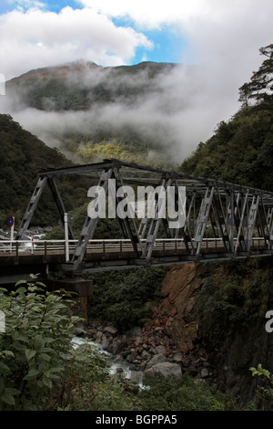 I cancelli di Haast Bridge a Haast Pass sulla Highway 6 in Nuova Zelanda Foto Stock