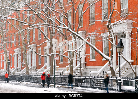 Inverno tempesta di neve New York City Greenwich Village quartiere Foto Stock