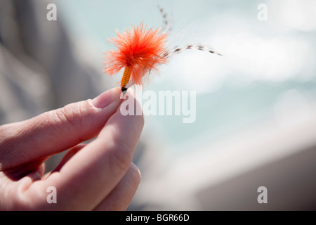 Pesca a Mosca per Bonefish in Bahamas Foto Stock