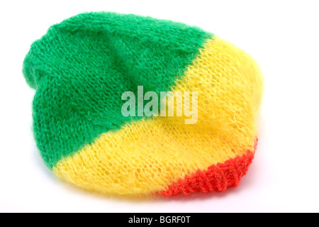 Maglia di lana cofano / hat in rastafarian colori. Foto Stock