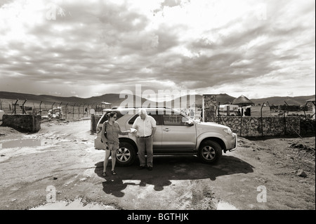 Il Sani Pass, che va dal Sud Africa per il Lesotho, attraverso le montagne Drakensburg. Sud Africa - Lesotho Foto Stock