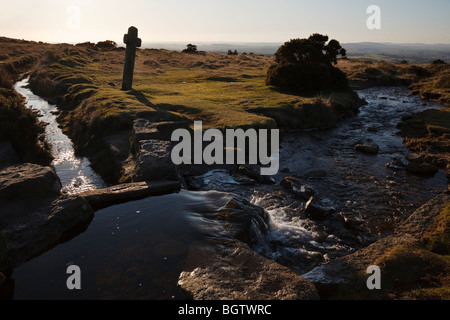 Windypost Croce sul Whitchurch comune vicino a Tavistock, Parco Nazionale di Dartmoor, Devon Foto Stock