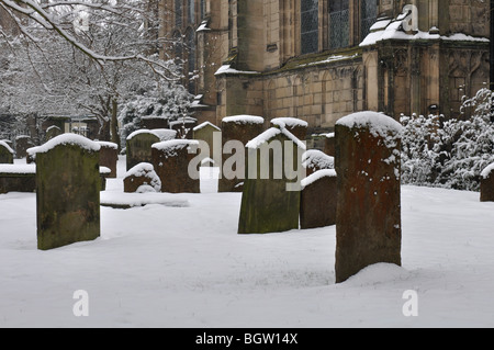 St. Mary's sagrato in inverno con neve, Warwick, Warwickshire, Inghilterra, Regno Unito Foto Stock