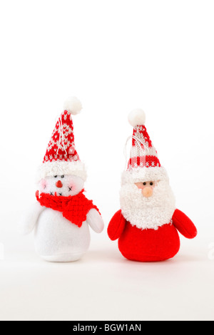 Babbo Natale e pupazzo di neve realizzato in tessuto felpato Foto Stock