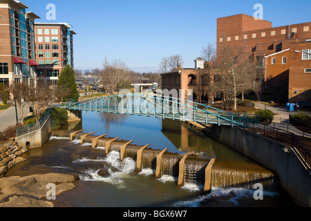 Falls Park sul Fiume Reedy, downtown Greenville, nella Carolina del Sud Foto Stock