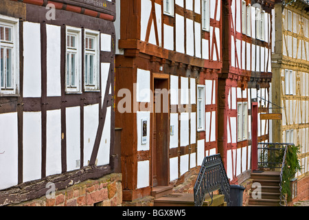 Semi-case con travi di legno sul display a Hessenpark (Open Air Museum), Neu-Anspach, Hessen, Germania, Europa. Foto Stock