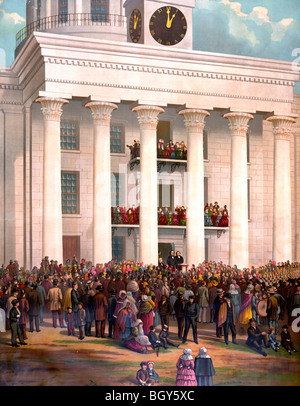 Il punto di partenza della grande guerra tra gli stati. Inaugurazione di Jefferson Davis in Montgomery, Alabama Foto Stock