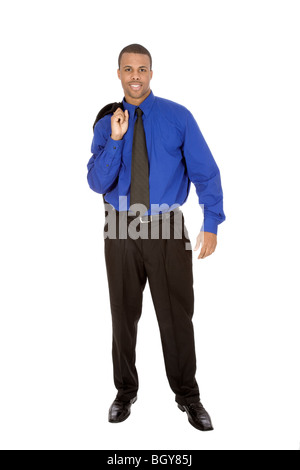 African American businessman in piedi su sfondo bianco Foto Stock