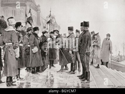 Signora Minto, moglie del governatore generale del Canada, presentando i colori per Herchmer's cavallo prima hanno lasciato Ottawa per Seconda guerra boera. Foto Stock