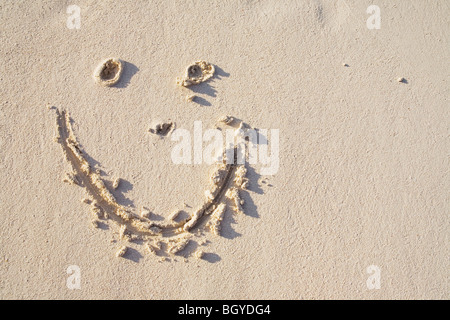 Faccia felice nella sabbia Foto Stock