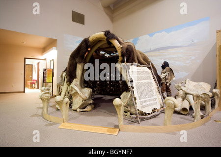 Ice Age Mammut casa dimora capanna Rifugio presentano nel Mammoth Site Museum di Hot Springs, il Dakota del Sud, Stati Uniti d'America. Foto Stock