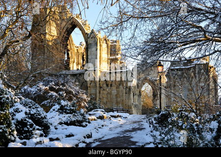 Luce invernale sul West End di St Mary's Abbey, Museo Giardini, York, Inghilterra Foto Stock