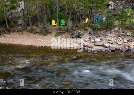 Riverwalk in Estes Park, gateway di Rocky Mountain National Park, Colorado. Foto Stock