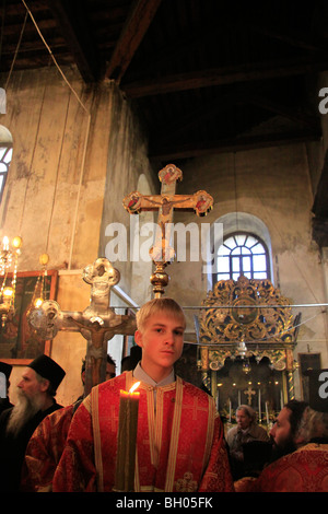 Betlemme, greco ortodosso di cerimonia di Natale presso la chiesa della Natività Foto Stock