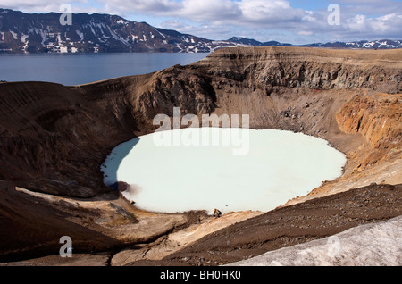 Il cratere geotermica, Viti nelle Highlands di Islanda Foto Stock