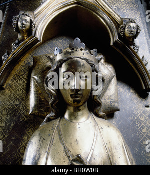 Eleonora di Castiglia (Richard ho la regina è morto 1290) bronzo dorato effige di sulla sua tomba in Abbazia di Westminster London Inghilterra England Foto Stock