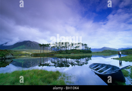 Ballynahinch Lago e riflessione, Connemara, Co. Galway, Irlanda, Europa Foto Stock