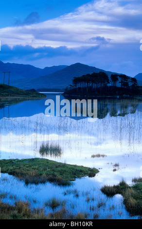 Ballynahinch Lago e riflessione, Connemara, Co. Galway, Irlanda, Europa Foto Stock