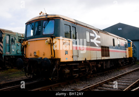 Classe 73 elettro-diesel numero 73134 a Barrow hill roundhouse,vicino a Chesterfield Foto Stock