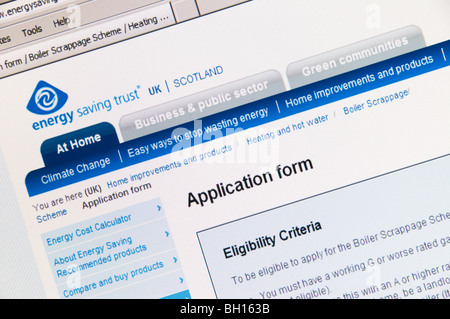 Caldaia schema di rottamazione - modulo di domanda online Foto Stock