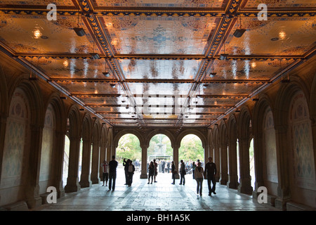 Vista del Minton piastrelle a Bethesda terrazzo porticato a Central Park di New York City. Foto Stock
