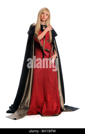 Bella donna vestito in abiti rinascimentali con mantello cape Foto Stock