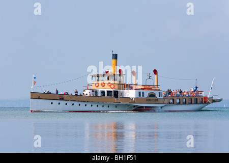 Ruota a palette VAPORIZZATORE LUDWIG FESSLER, costruito 1926, il lago Chiemsee, Chiemgau, Baviera, Germania Foto Stock