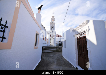 Greece, Rhodes, The old town of Lindos church belfry in the background Foto Stock