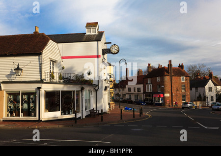 Viste di case e negozi a Bexhill Città Vecchia, East Sussex, Regno Unito Foto Stock