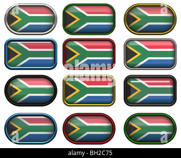 Dodici grandi pulsanti della Bandiera del Sud Africa Foto Stock