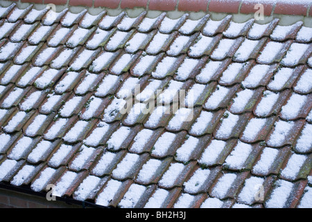 Neve e grandine sul tetto Pantile una dependance. Ingham, Norfolk. Foto Stock