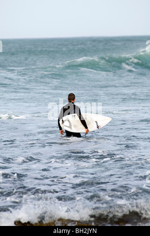 Surfer surf surf surf su onde wave riding ride bordo mare surfboard surfboarding atlantic rulli rullo grande di fuerteventur Foto Stock