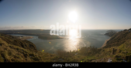 Panorama della foce del fiume Avon vicino Bigbury sul mare, a sud prosciutti, Devon, Regno Unito Foto Stock