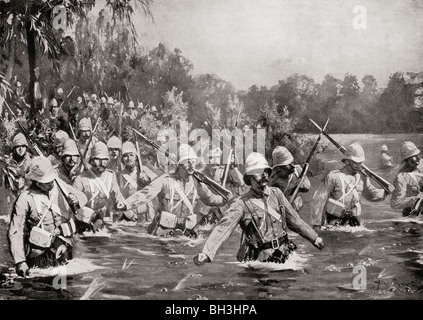 La battaglia del fiume Modder durante la Seconda guerra boera. Il Argyle e Sutherland Montanari attraversando la deriva. Foto Stock