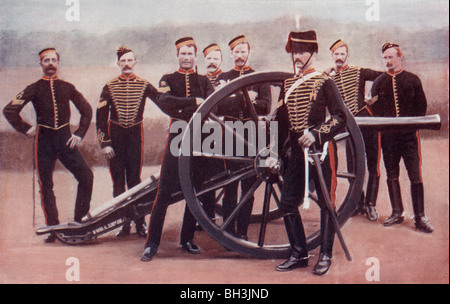 Sergenti della Royal Artillery a cavallo con un 12 pounder gun. Foto Stock