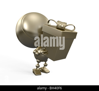 Robot in oro con grande dono, presente. Complimenti !!!! Foto Stock