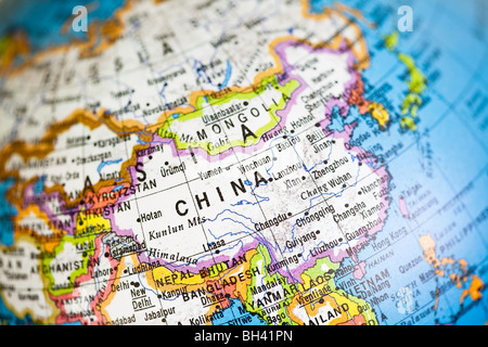 Vista globo di Cina e Sud-est asiatico. Foto Stock