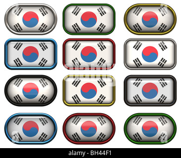 Dodici grandi pulsanti della Bandiera della Corea del Sud Foto Stock