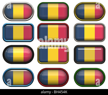 Dodici pulsanti del grande immagine della bandiera del Ciad Foto Stock