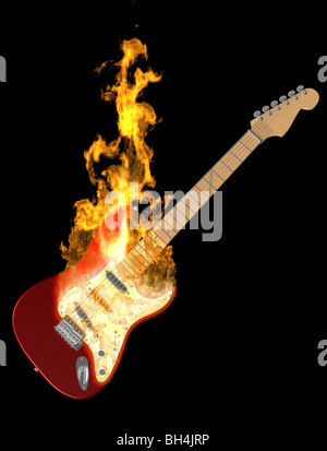 Illustrazione di una chitarra elettrica sul fuoco Foto Stock