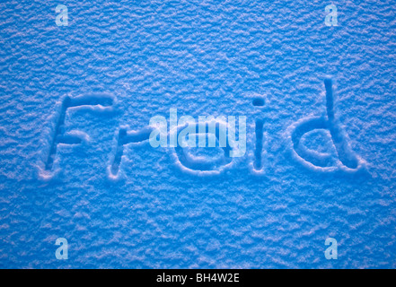 La parola francese per il freddo - Froid - enunciato nella neve Foto Stock