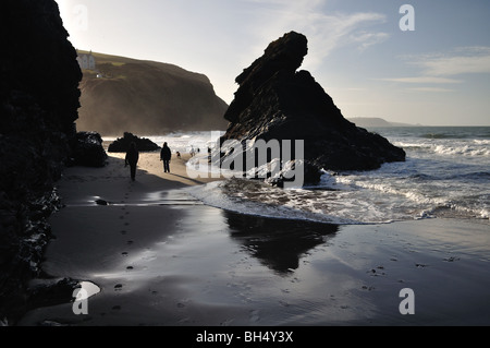 Carreg Becca, Llangrannog Beach, Llangrannog, Ceredigion, Wales, Regno Unito Foto Stock