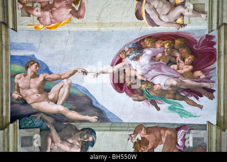 Michelangelo per il "Creazione di Adamo", Cappella Sistina, Roma, Italia Foto Stock