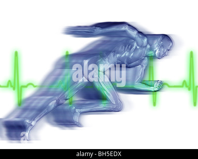 3d umani con effetto di mimetizzazione con sfondo di heartbeat Foto Stock