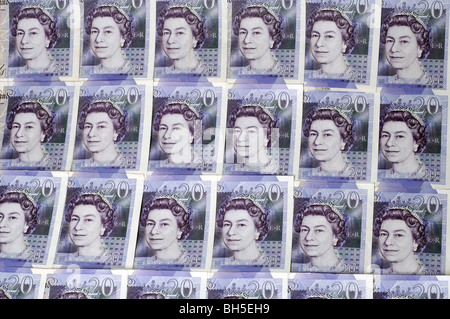 Righe di British venti pound note Foto Stock