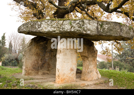 Dolmen Pierre de la tassa in Draguignan, Provenza, Francia. Questo è il solo vero dolmen in Provenza e risale al 2500 A.C. Foto Stock