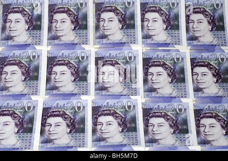 Righe di British venti pound note Foto Stock