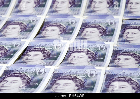 Righe di British venti pound note Foto Stock
